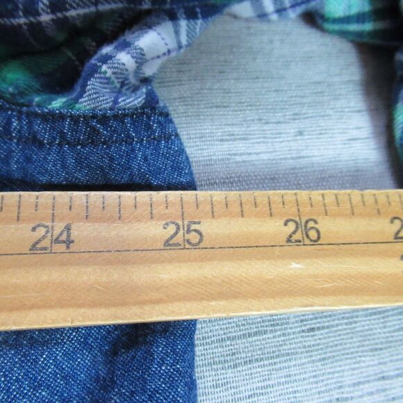 Country Store Top Womens 2X Blue Green Button Plaid Denim Shirt Western Rancher - Picture 7 of 8